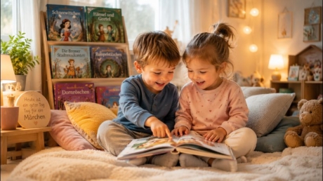 3 jährige Kinder mit Märchenbuch