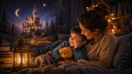 Mutter mit Kind am Abend