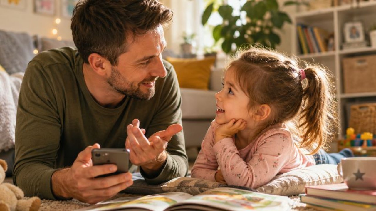 Vater unterhält sich mit Töchterchen