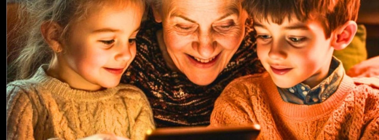 Großmutter liest Enkeln Märchen vor